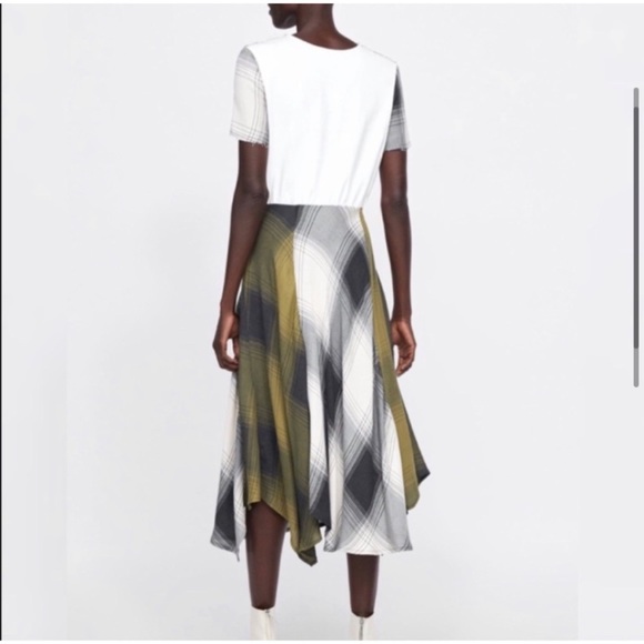 Zara Plaid Patchwork Handkerchief Hem Midi Dress - Picture 4 of 11